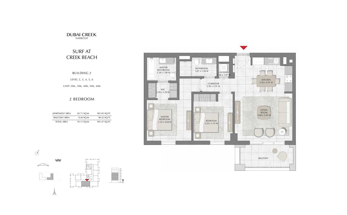 Building 2, 2 Bedroom Level 2, 3, 4, 5, 6, Size 991 Sq Ft